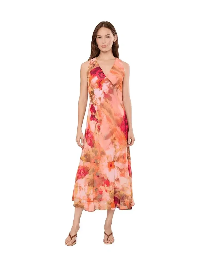 Платье с цветочным принтом Sleeveless Floral Chiffon Ruffle Hem Calvin Klein