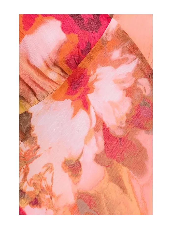 Платье с цветочным принтом Sleeveless Floral Chiffon Ruffle Hem Calvin Klein — изображение 5 из 5, хаки
