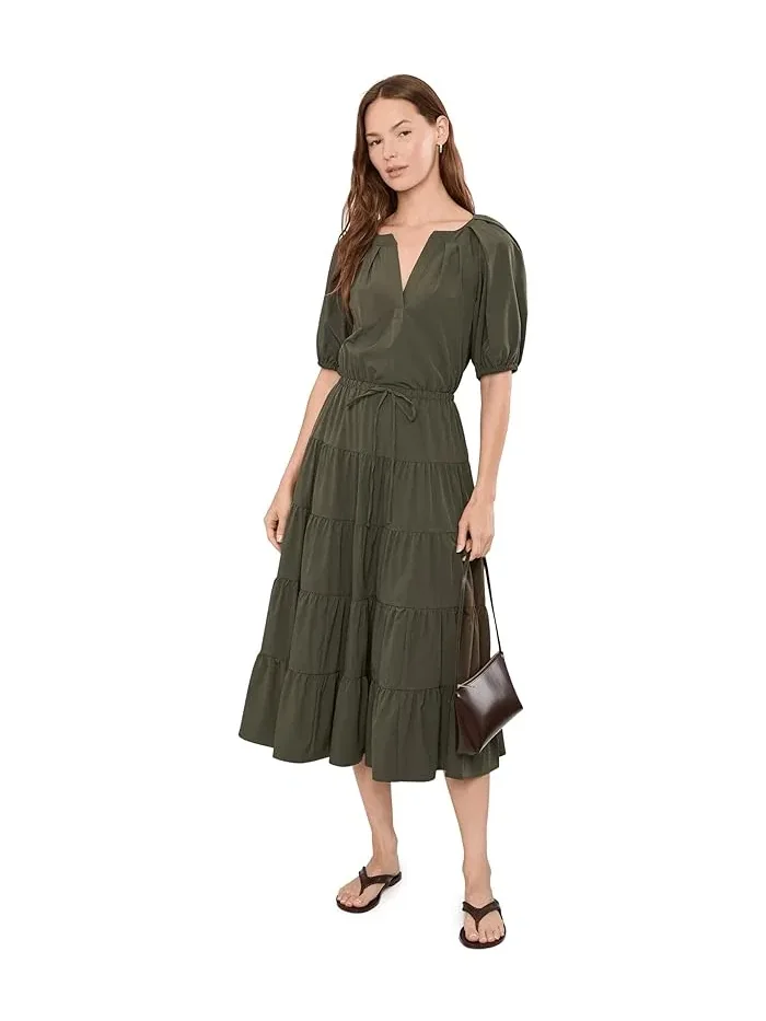 Платье миди с пышными рукавами Puff Sleeve Commuter Tiered Midi Calvin Klein — изображение 2 из 5, белый