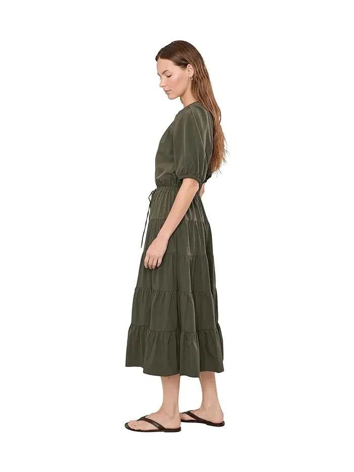 Платье миди с пышными рукавами Puff Sleeve Commuter Tiered Midi Calvin Klein — изображение 3 из 5, белый