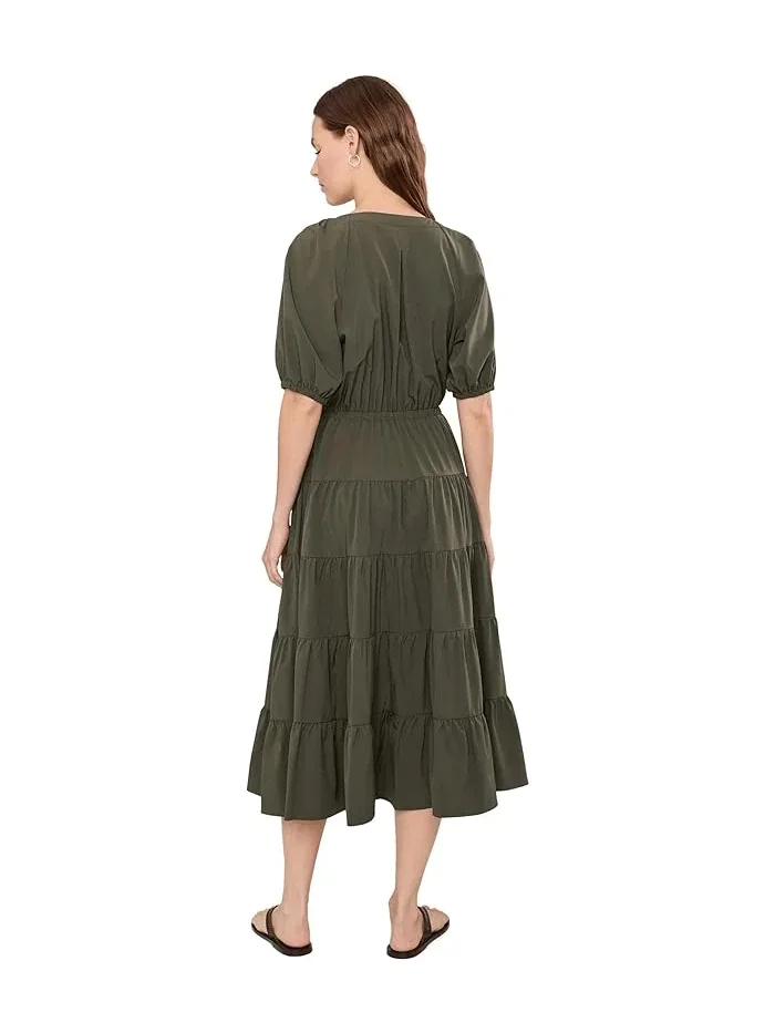 Платье миди с пышными рукавами Puff Sleeve Commuter Tiered Midi Calvin Klein — изображение 4 из 5, белый