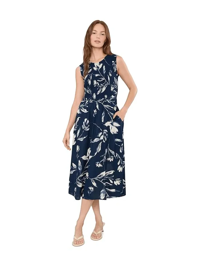 Платье миди с цветочным принтом Sleeveless Smocked Floral Midi Calvin Klein — изображение 2 из 5, индиго мульти