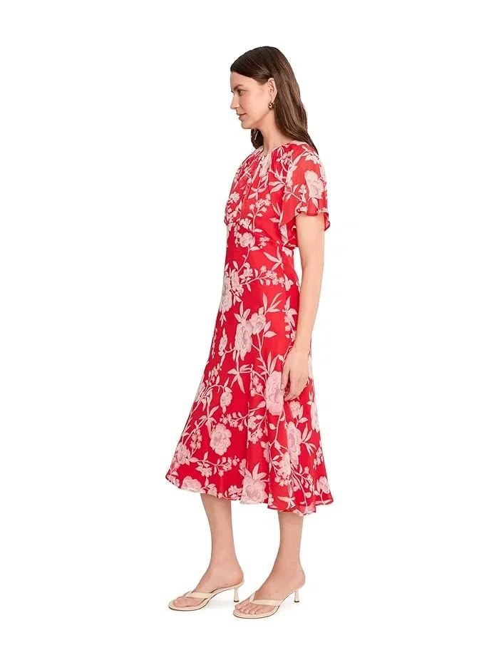 Платье миди с цветочным принтом Floral Chiffon Flutter Sleeve Midi Calvin Klein — изображение 3 из 5, мульти