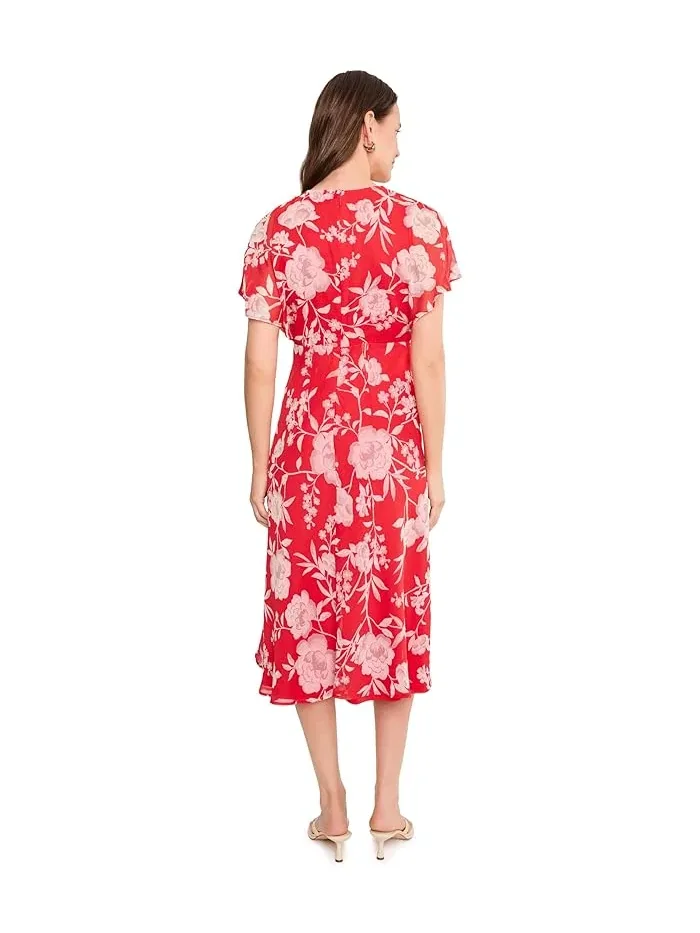 Платье миди с цветочным принтом Floral Chiffon Flutter Sleeve Midi Calvin Klein — изображение 4 из 5, мульти