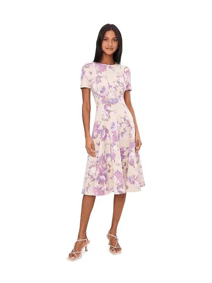 Платье A-silhouette Short Sleeve Scuba Floral Aline Calvin Klein — изображение 1 из 5, хаки мульти