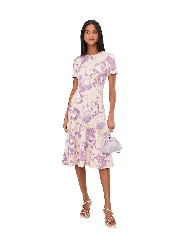 Платье A-silhouette Short Sleeve Scuba Floral Aline Calvin Klein — изображение 2 из 5, хаки мульти