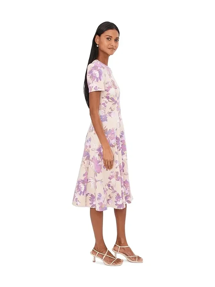 Платье A-silhouette Short Sleeve Scuba Floral Aline Calvin Klein — изображение 3 из 5, хаки мульти