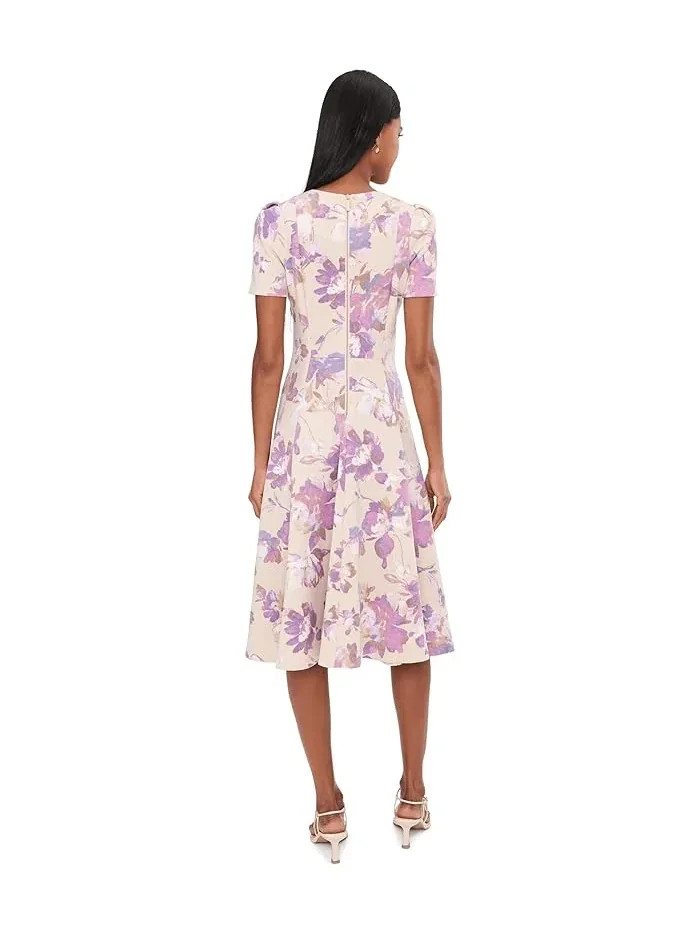 Платье A-silhouette Short Sleeve Scuba Floral Aline Calvin Klein — изображение 4 из 5, хаки мульти