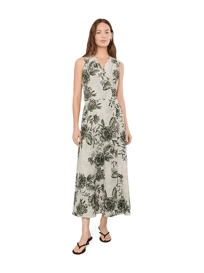 Платье с цветочным принтом модель Sleeveless V-Neck Floral Gauze Faux Wrap Dress Calvin Klein
