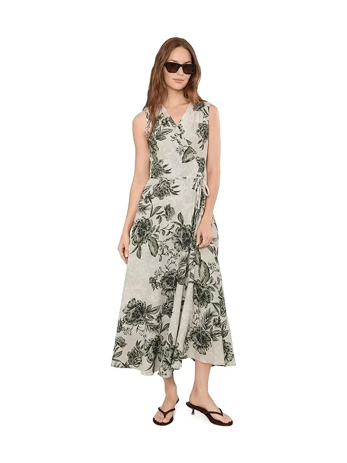 Платье с цветочным принтом модель Sleeveless V-Neck Floral Gauze Faux Wrap Dress Calvin Klein — изображение 2 из 5