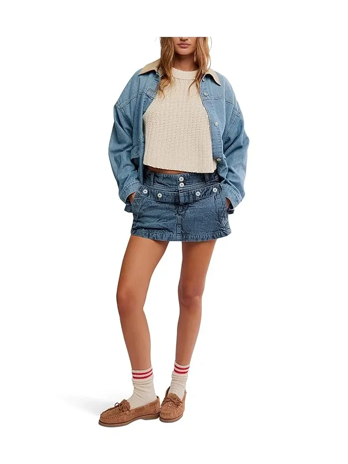 Юбка A-силуэта Dream Weaver Micro Skirt Free People — изображение 2 из 5, синий