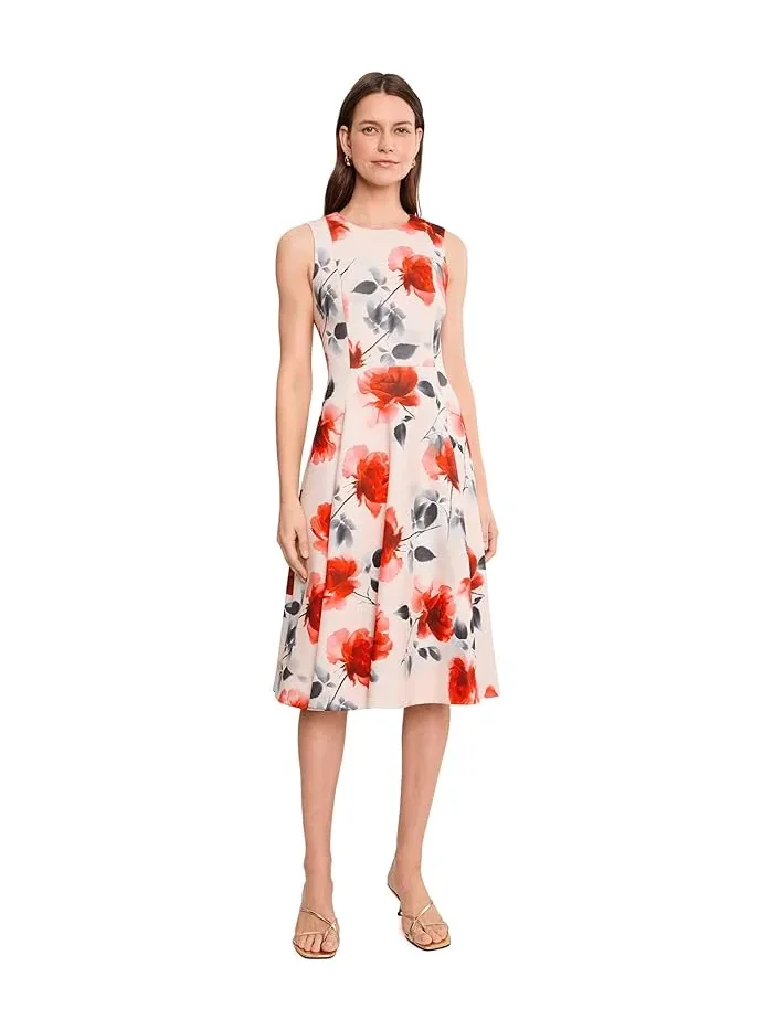 Платье А-силуэта с цветочным принтом Sleeveless Scuba Floral A-Line Calvin Klein