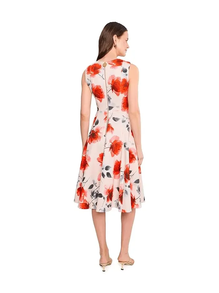 Платье А-силуэта с цветочным принтом Sleeveless Scuba Floral A-Line Calvin Klein — изображение 4 из 5, индиго мульти