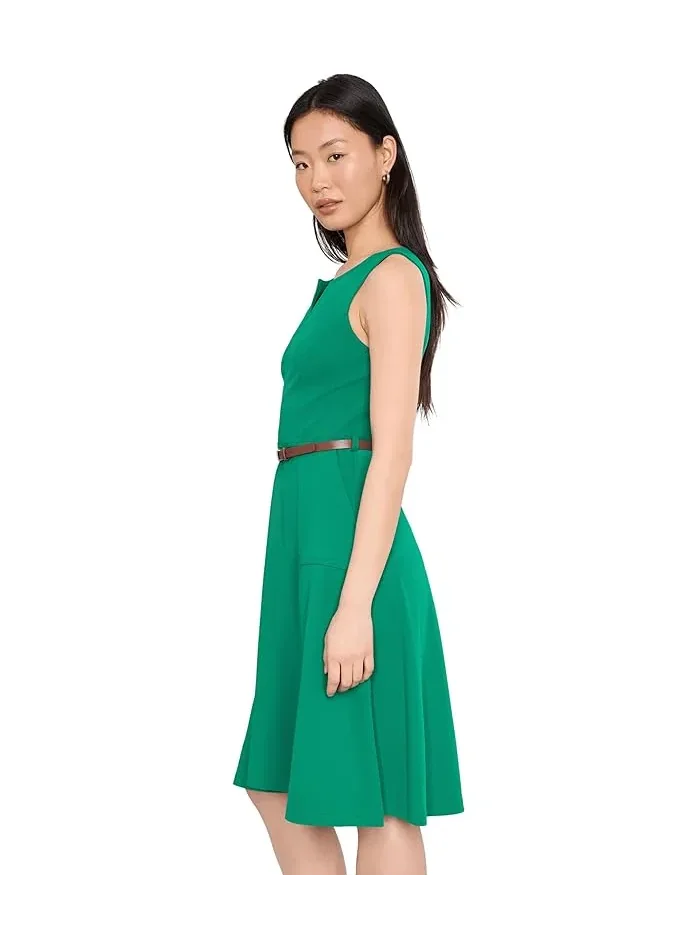 Платье А-силуэта Sleeveless Belted Scuba Crepe Aline Calvin Klein — изображение 3 из 5, луговой