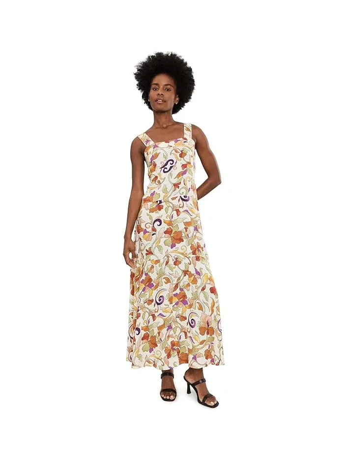 Платье-макси с цветочным принтом Square Neck Tiered Maxi Vince Camuto — изображение 2 из 5, красный