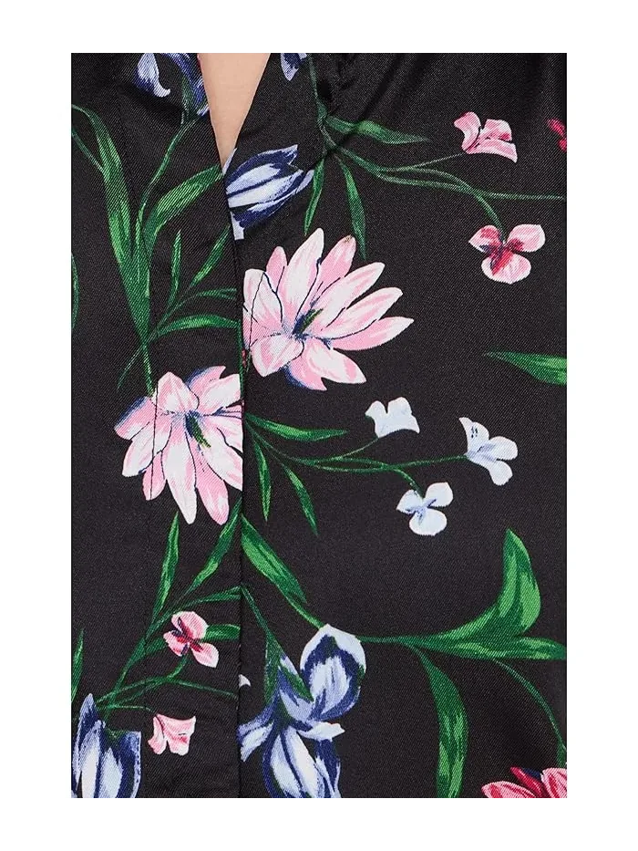 Платье с запахом с рюшами Open Collar Short Sleeve Ruffle Wrap Dress CeCe — изображение 5 из 5, насыщенный черный