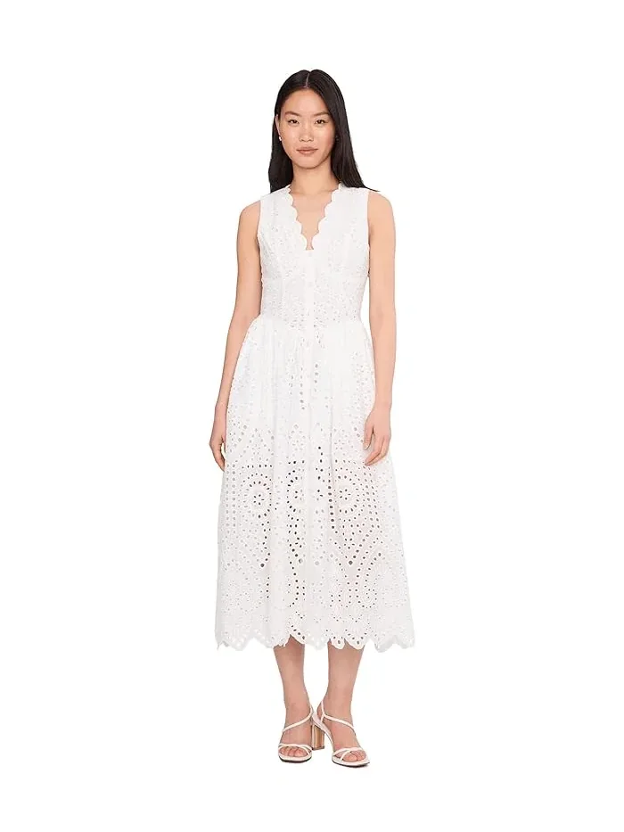 Платье миди с кружевным воротником Scallop Neck Edge Button-Up Midi Dress Avec Les Filles — изображение 2 из 5, трава