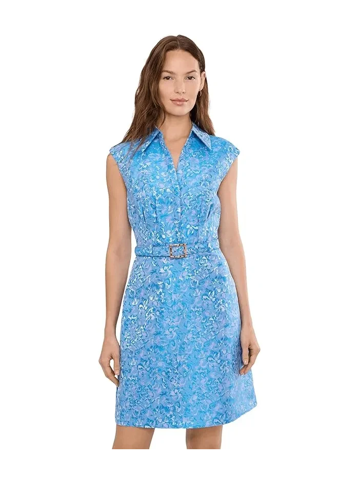 Платье с цветочным принтом Floral Belt Jacquard Short Dress Adrianna Papell — изображение 1 из 5, черный