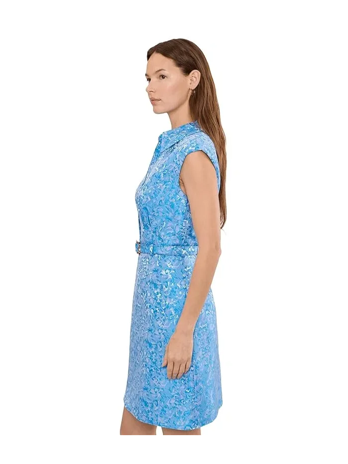 Платье с цветочным принтом Floral Belt Jacquard Short Dress Adrianna Papell — изображение 3 из 5, черный