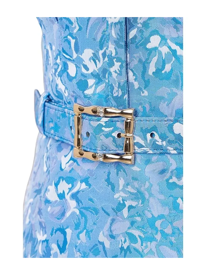 Платье с цветочным принтом Floral Belt Jacquard Short Dress Adrianna Papell — изображение 5 из 5, черный