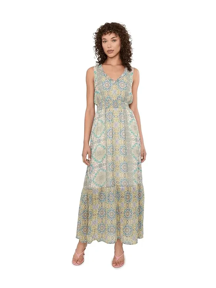 Макси-платье с принтом Sleeveless Smocked Waist Woven Liverpool Los Angeles — изображение 1 из 5, бежевый