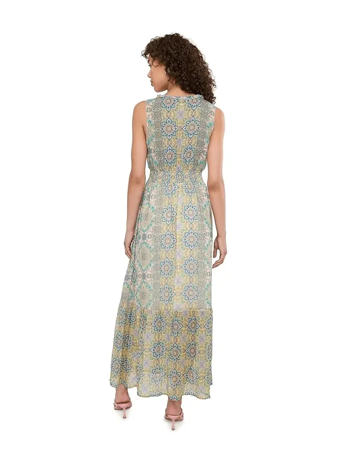 Макси-платье с принтом Sleeveless Smocked Waist Woven Liverpool Los Angeles — изображение 4 из 5, бежевый