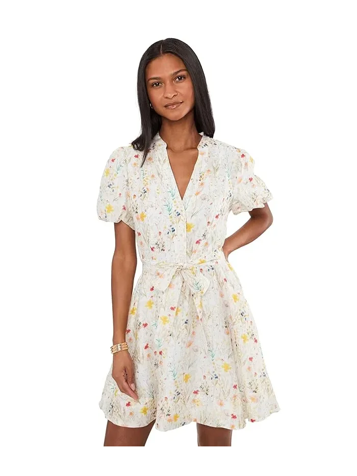 Платье мини с принтом Puff Sleeve Aline Belted Mini Dress Vince Camuto — изображение 1 из 5, белый