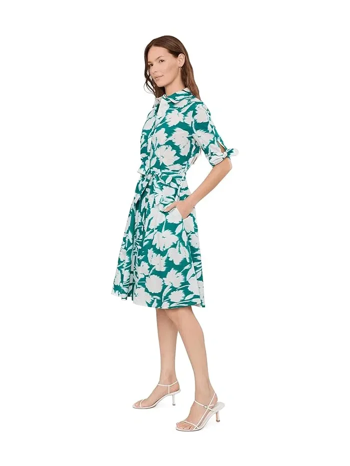 Платье A-силуэта с цветочным принтом Short Sleeve Floral Cotton A-Line Calvin Klein — изображение 2 из 4, кремовый
