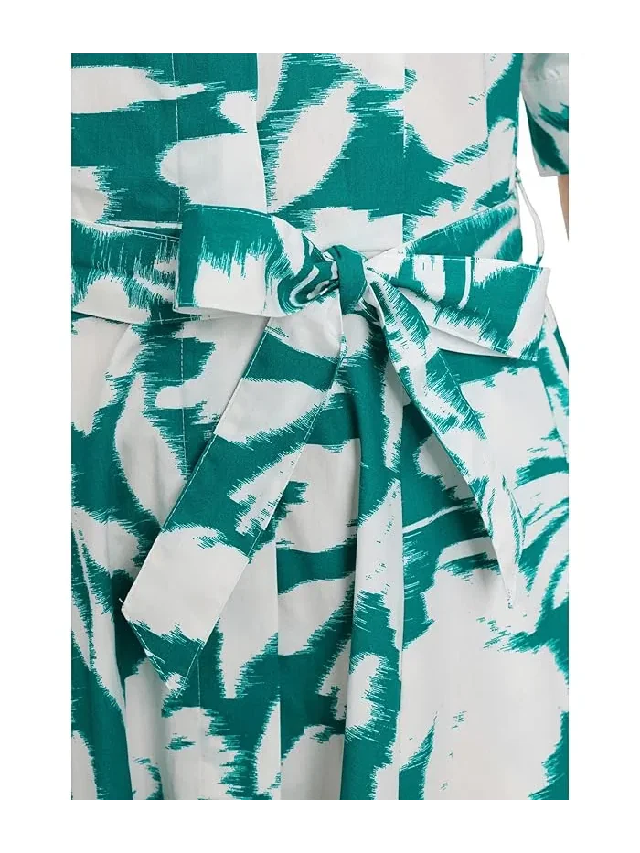 Платье A-силуэта с цветочным принтом Short Sleeve Floral Cotton A-Line Calvin Klein — изображение 4 из 4, кремовый