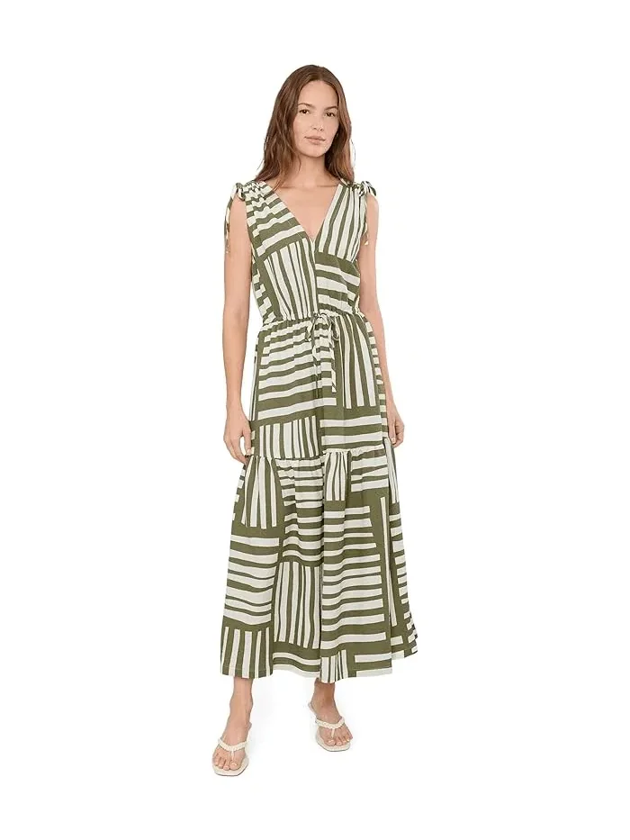 Платье миди с V-образным вырезом Sleeveless V-Neck Striped Gauze Midi Calvin Klein
