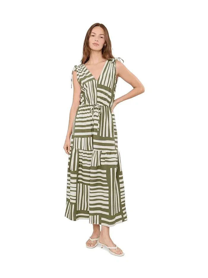 Платье миди с V-образным вырезом Sleeveless V-Neck Striped Gauze Midi Calvin Klein — изображение 2 из 5