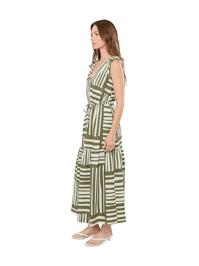 Платье миди с V-образным вырезом Sleeveless V-Neck Striped Gauze Midi Calvin Klein — изображение 3 из 5