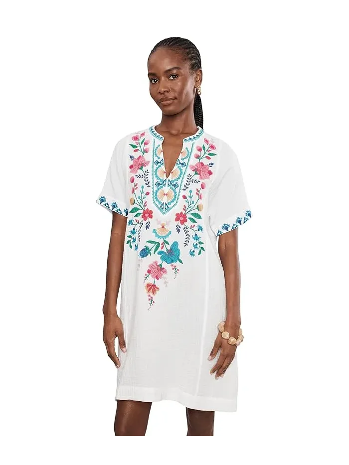 Платье с вышивкой Short Sleeve Easy Seamed Dress - Soline Johnny Was — изображение 1 из 5, розовый