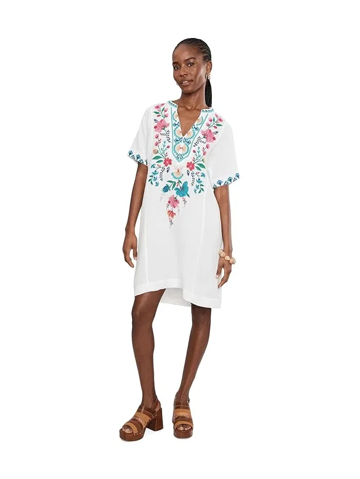 Платье с вышивкой Short Sleeve Easy Seamed Dress - Soline Johnny Was — изображение 2 из 5, розовый