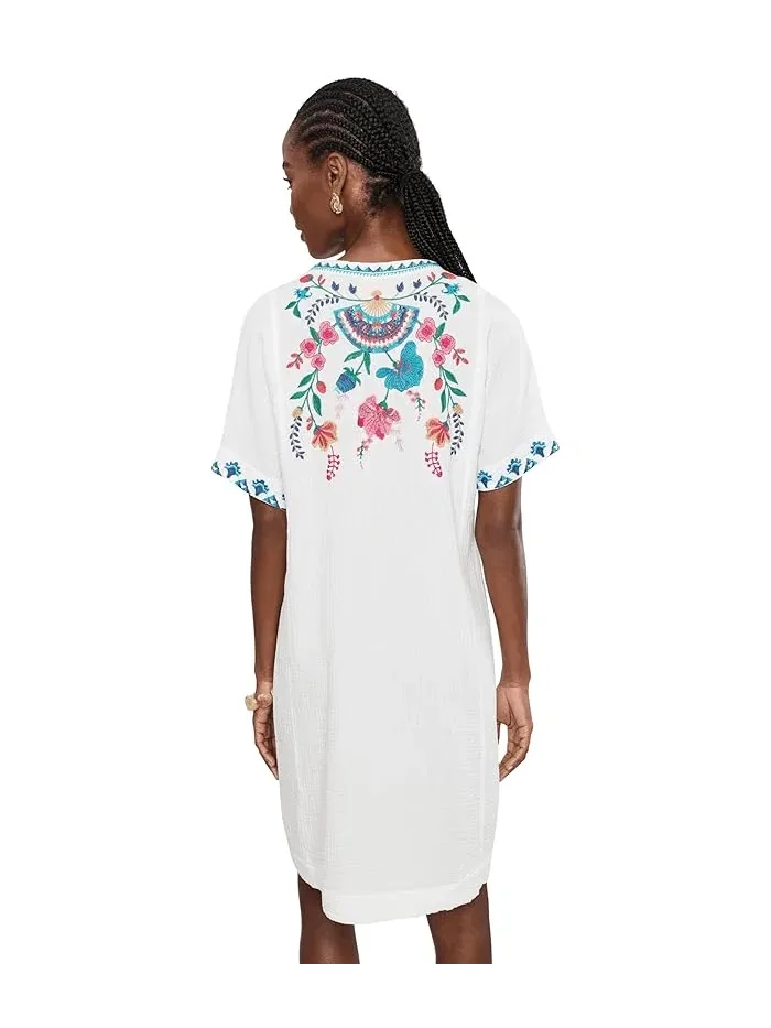 Платье с вышивкой Short Sleeve Easy Seamed Dress - Soline Johnny Was — изображение 4 из 5, розовый
