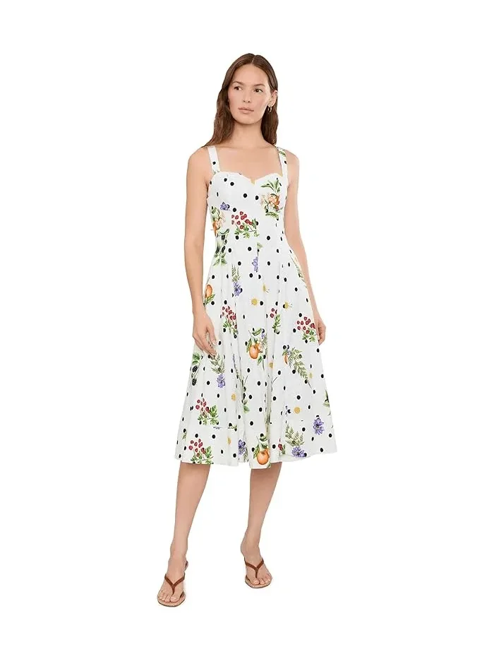 Платье миди с цветочным принтом Floral Cotton Sweetheart Fit & Flare Avec Les Filles — бежевый
