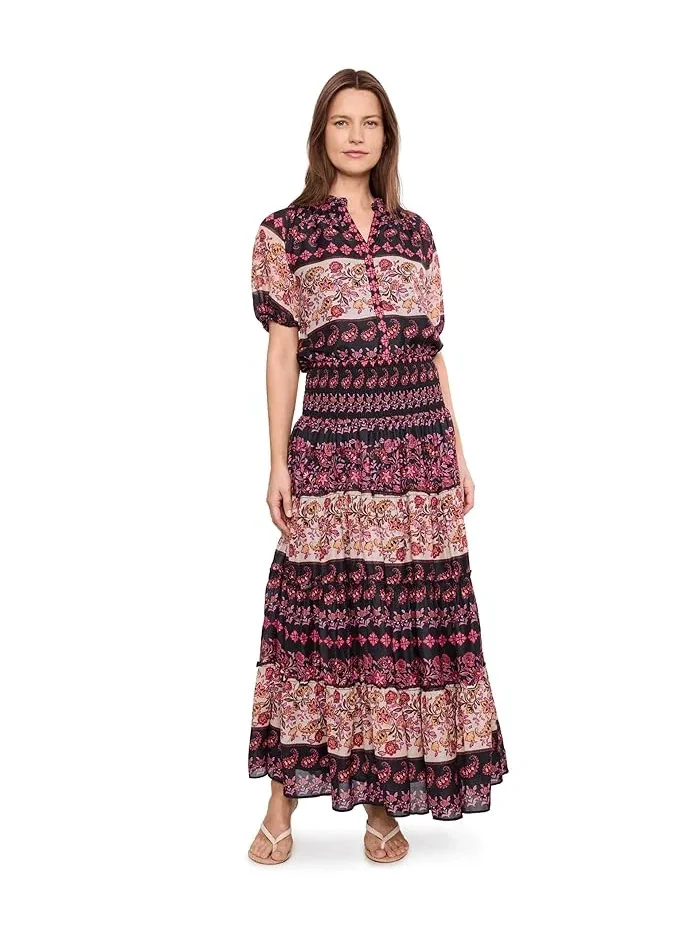 Юбка миди с завышенной талией и воланами Tiered Smocked Waist Midi Skirt CeCe — изображение 2 из 5, насыщенный черный