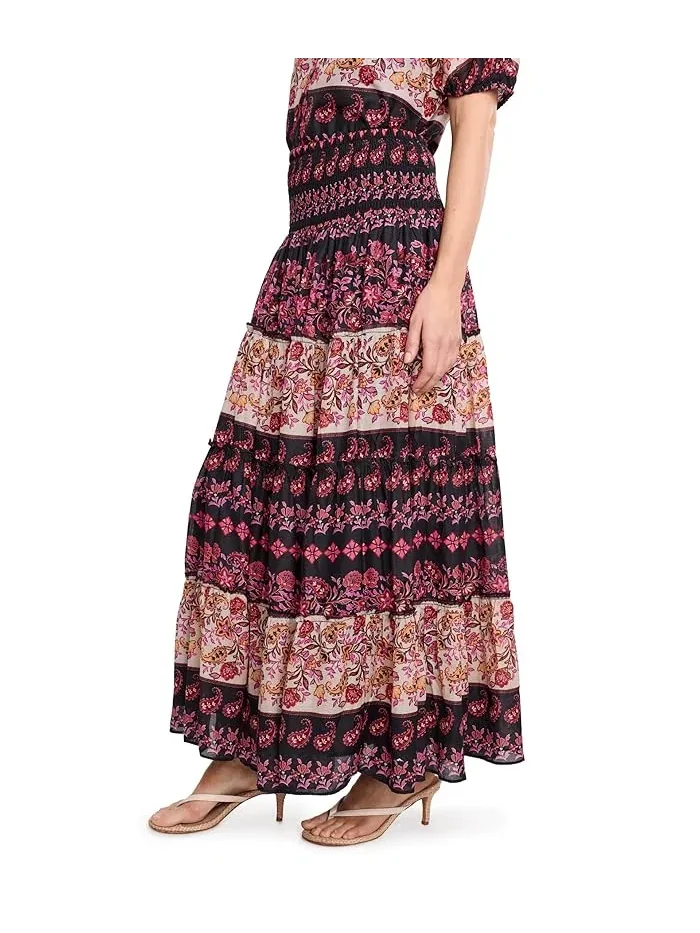 Юбка миди с завышенной талией и воланами Tiered Smocked Waist Midi Skirt CeCe — изображение 3 из 5, насыщенный черный