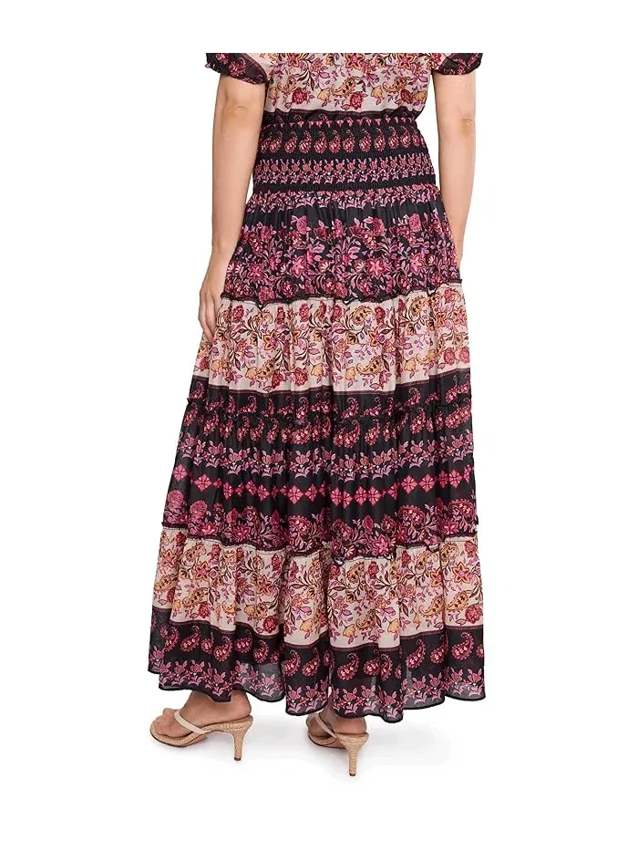 Юбка миди с завышенной талией и воланами Tiered Smocked Waist Midi Skirt CeCe — изображение 4 из 5, насыщенный черный