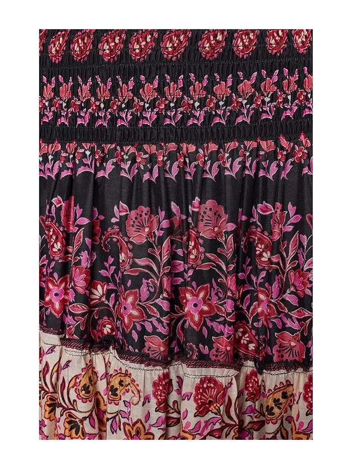 Юбка миди с завышенной талией и воланами Tiered Smocked Waist Midi Skirt CeCe — изображение 5 из 5, насыщенный черный