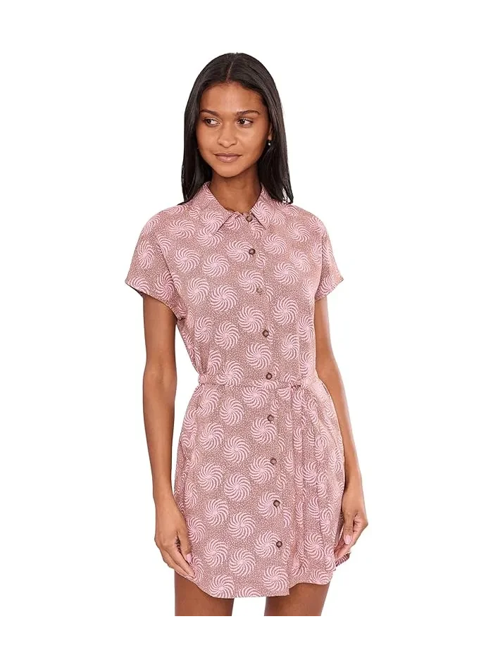 Платье женское с воротником и завязкой Camino Pucker Royal Robbins, Mahogany Ray Print — изображение 1 из 5, махагони-луч