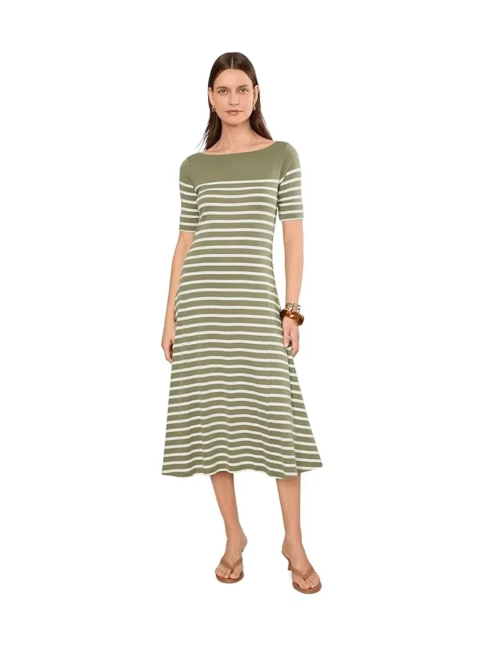Платье миди с полоской хлопковое ребристое Breton-Stripe Cotton Ribbed Midi Dress Lauren Ralph Lauren