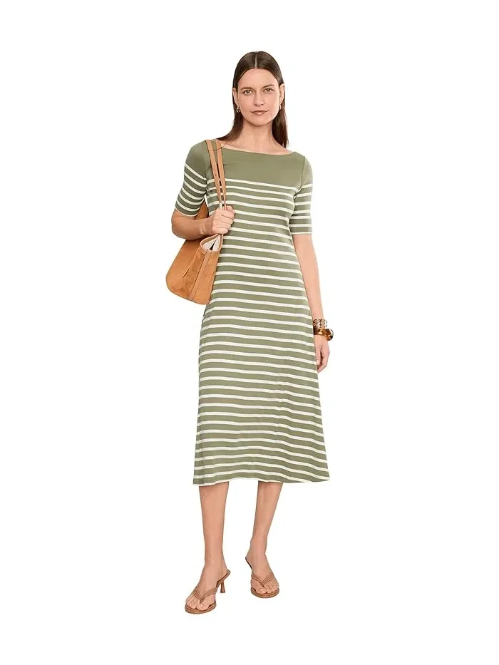 Платье миди с полоской хлопковое ребристое Breton-Stripe Cotton Ribbed Midi Dress Lauren Ralph Lauren — изображение 2 из 5