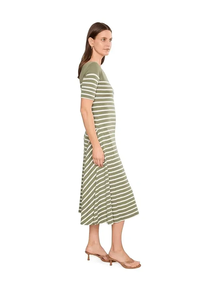 Платье миди с полоской хлопковое ребристое Breton-Stripe Cotton Ribbed Midi Dress Lauren Ralph Lauren — изображение 3 из 5