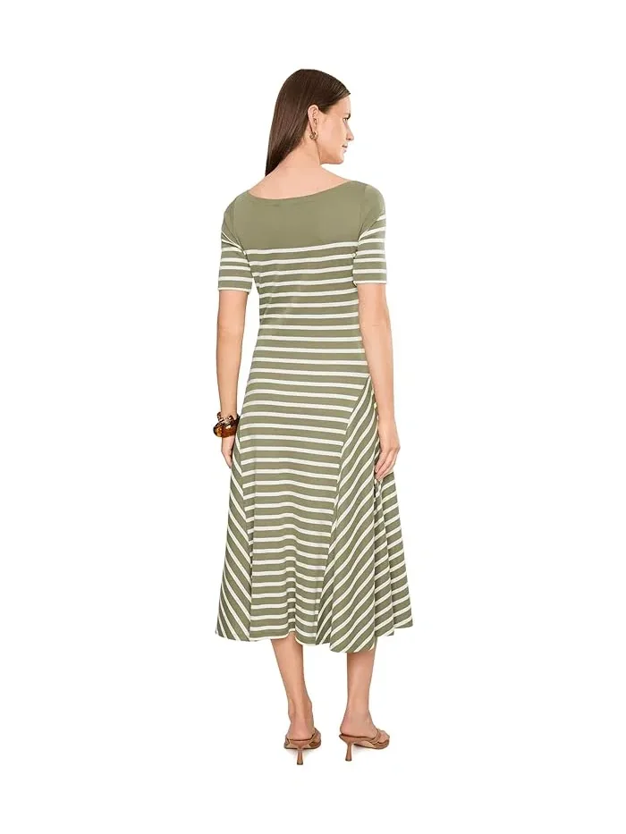 Платье миди с полоской хлопковое ребристое Breton-Stripe Cotton Ribbed Midi Dress Lauren Ralph Lauren — изображение 4 из 5
