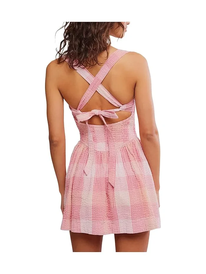 Платье мини в клетку Laurel Plaid Free People — изображение 4 из 5, розовый