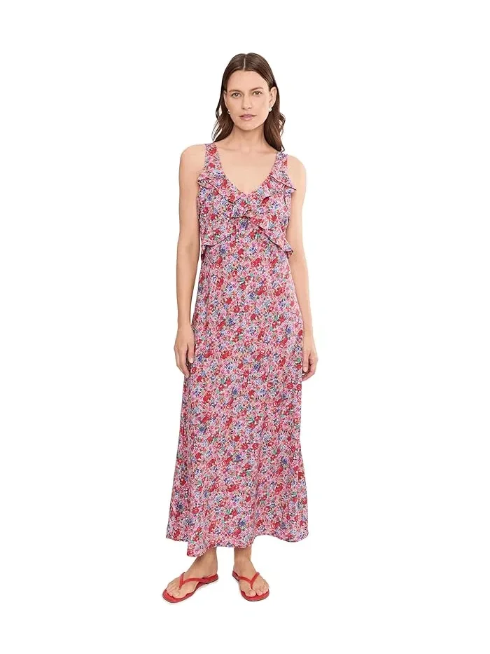 Платье макси с цветочным принтом Sleeveless Ruffle Front Woven Maxi Dress Liverpool Los Angeles — изображение 1 из 5, мульти