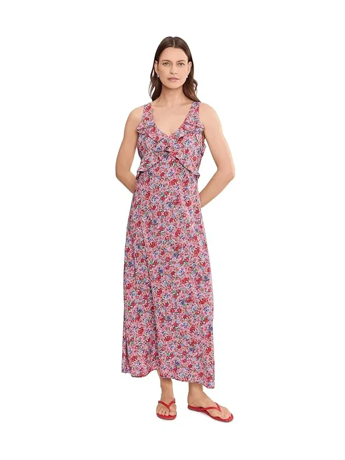 Платье макси с цветочным принтом Sleeveless Ruffle Front Woven Maxi Dress Liverpool Los Angeles — изображение 2 из 5, мульти