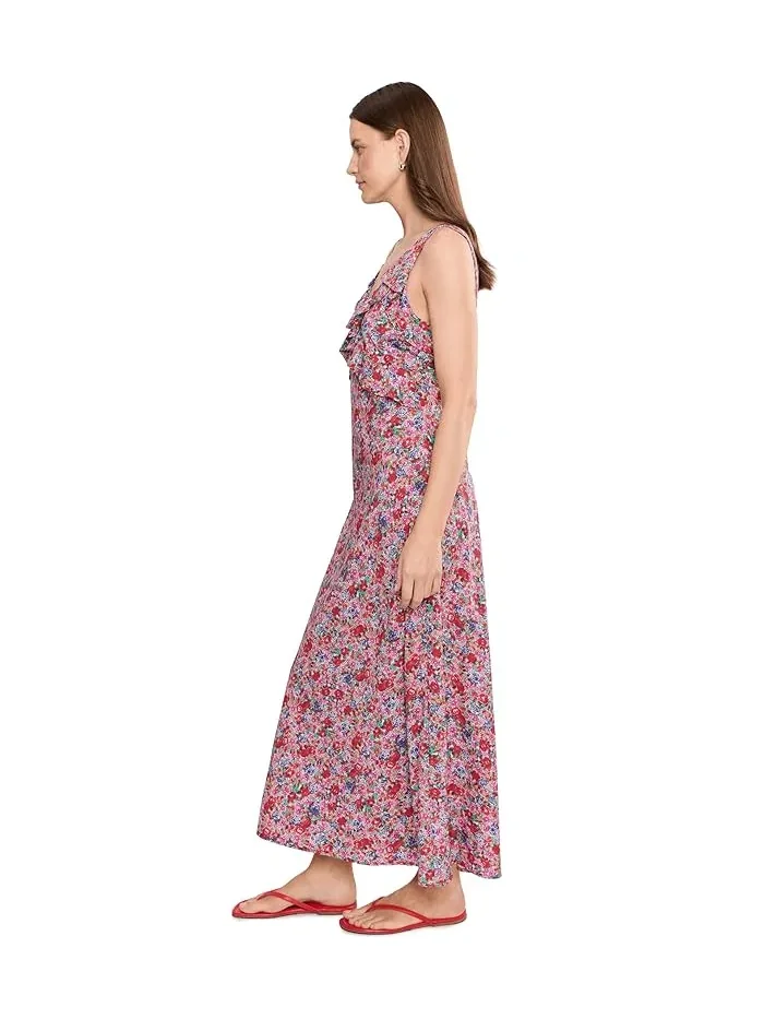 Платье макси с цветочным принтом Sleeveless Ruffle Front Woven Maxi Dress Liverpool Los Angeles — изображение 3 из 5, мульти