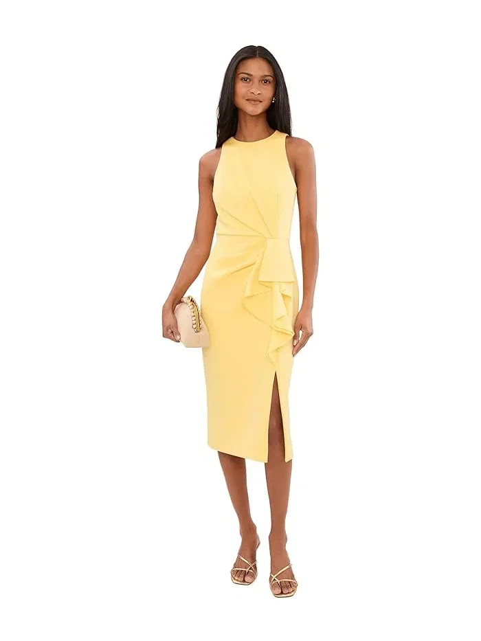 Платье миди с запахом Halter Ruffle Midi Dress Adrianna Papell — изображение 2 из 5, тёмно-серый